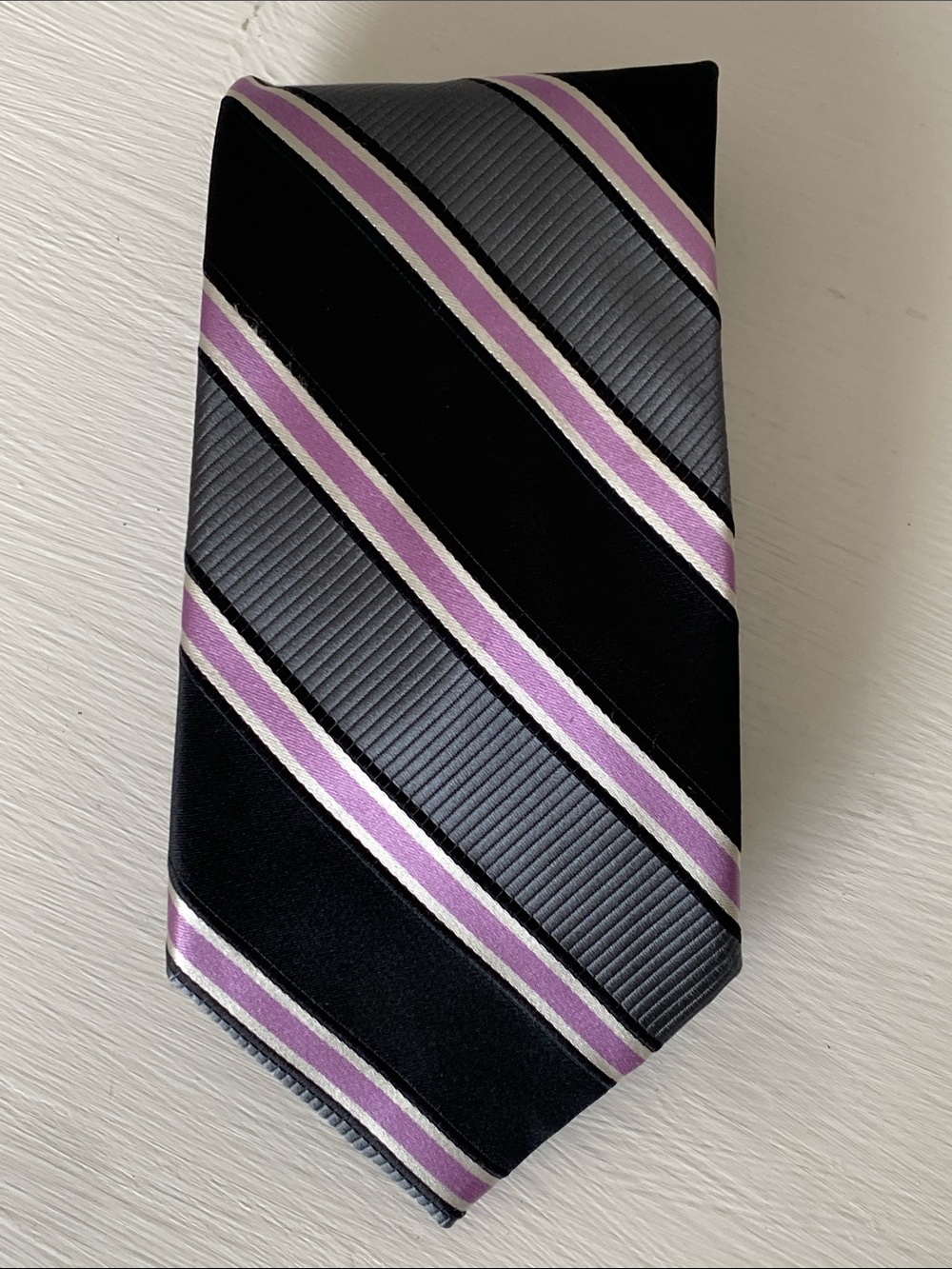 Men's Black Gray & Pink Striped Tie
